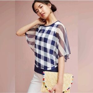 Navy and White Checkered Women's Top
